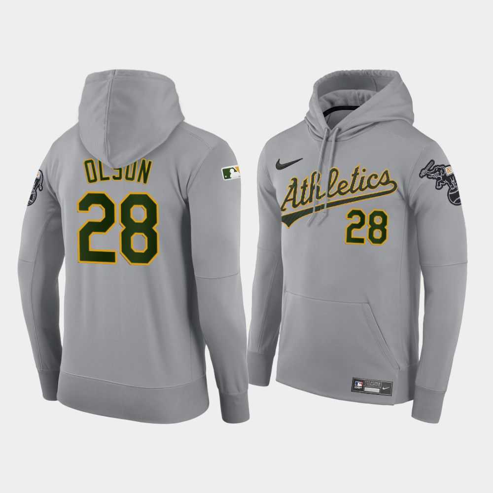 Men Oakland Athletics 28 Olson gray road hoodie 2021 MLB Nike Jerseys